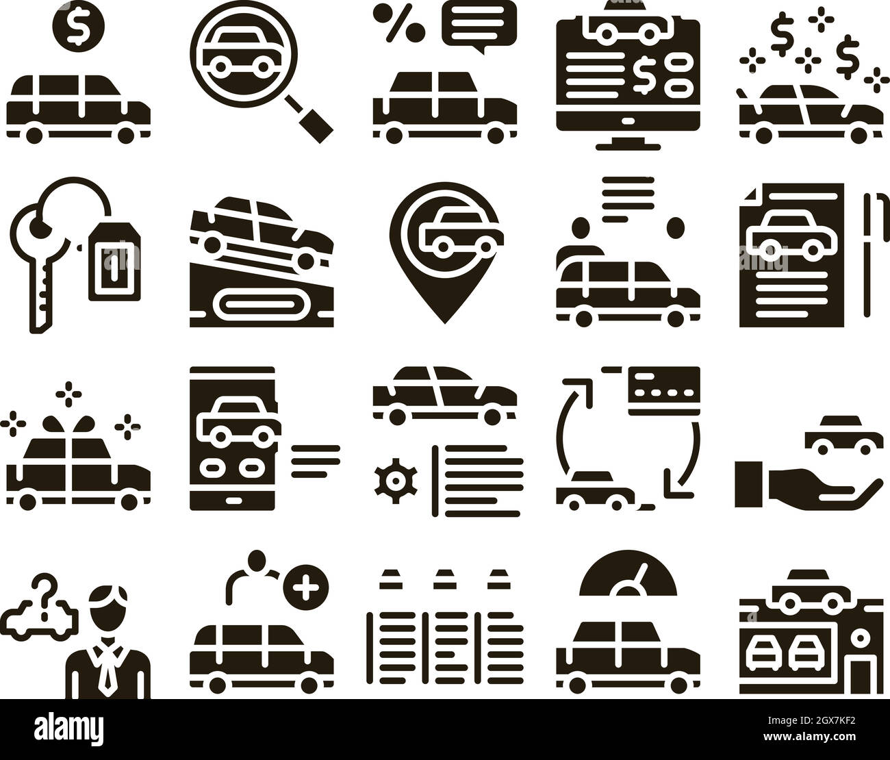 Car Dealership Shop Glyph Set Vector Stock Vector