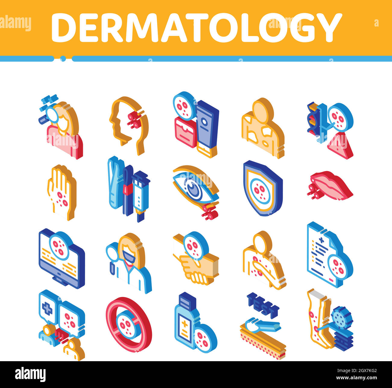 Dermatology Skin Care Isometric Icons Set Vector Stock Vector