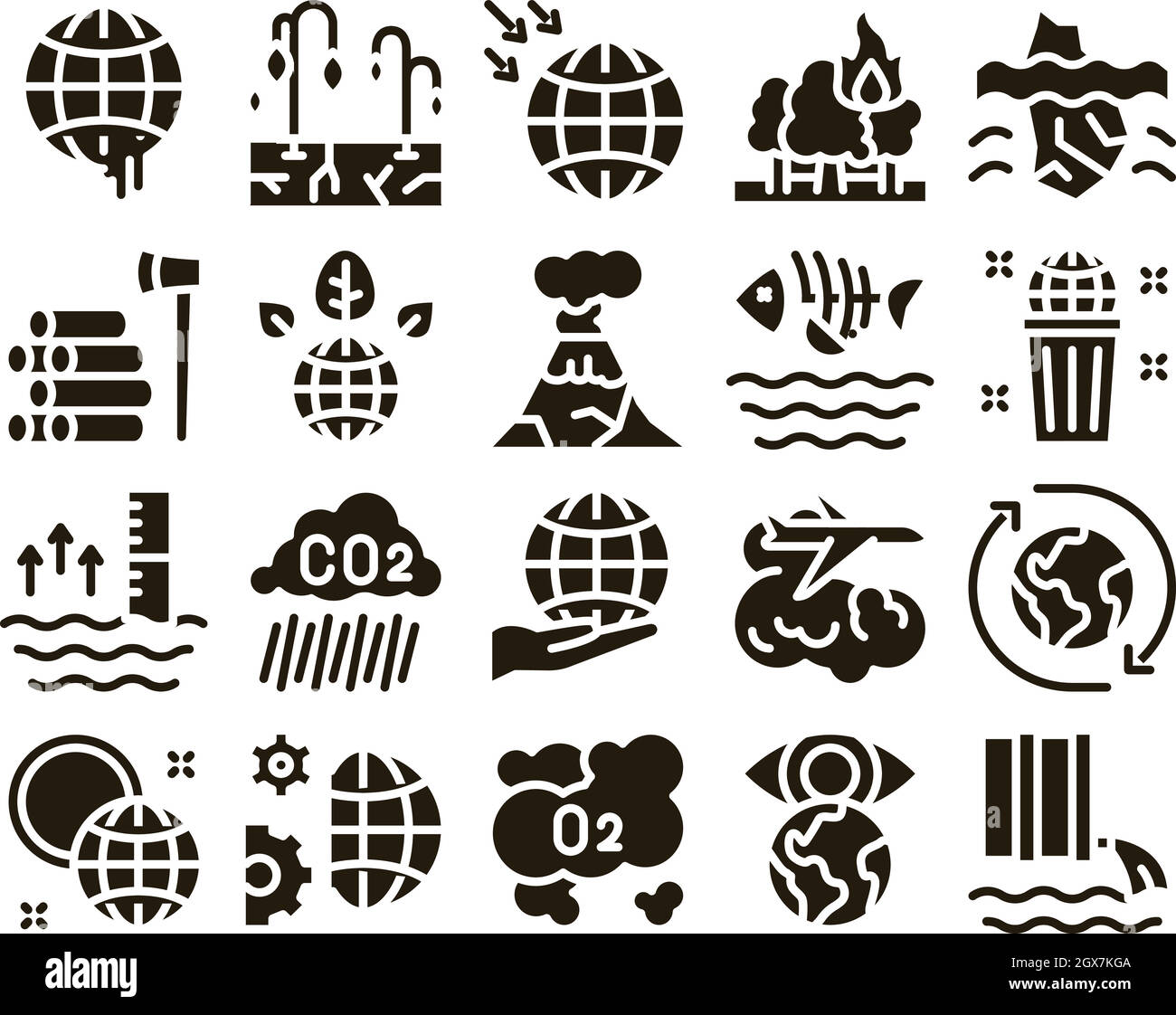 Climate Change Ecology Glyph Set Vector Stock Vector
