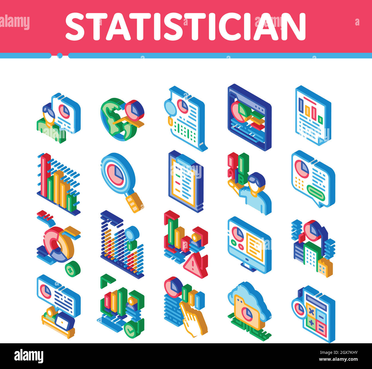 Statistician Assistant Isometric Icons Set Vector Stock Vector