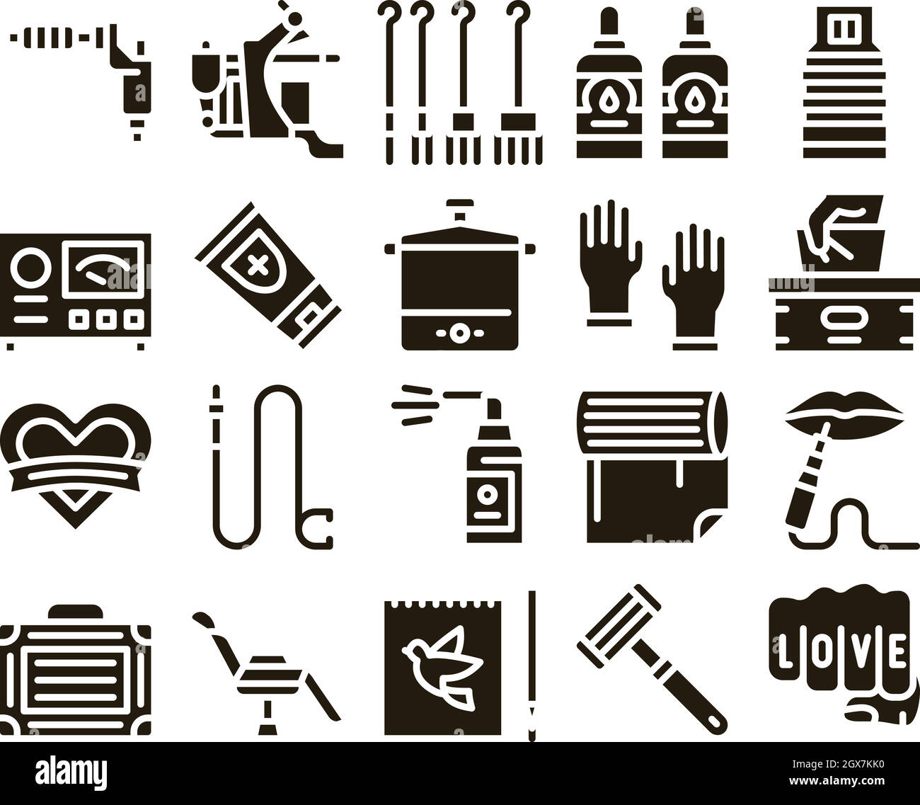 Tattoo Studio Tool Glyph Set Vector Stock Vector