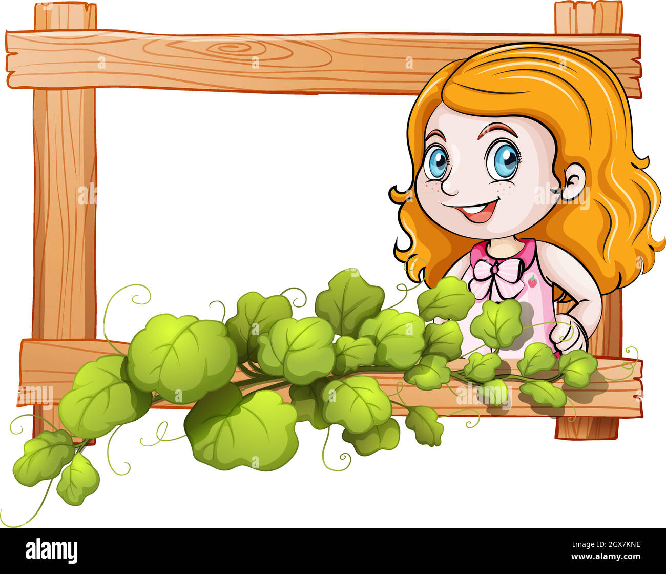 A frame with a lady and green plants Stock Vector