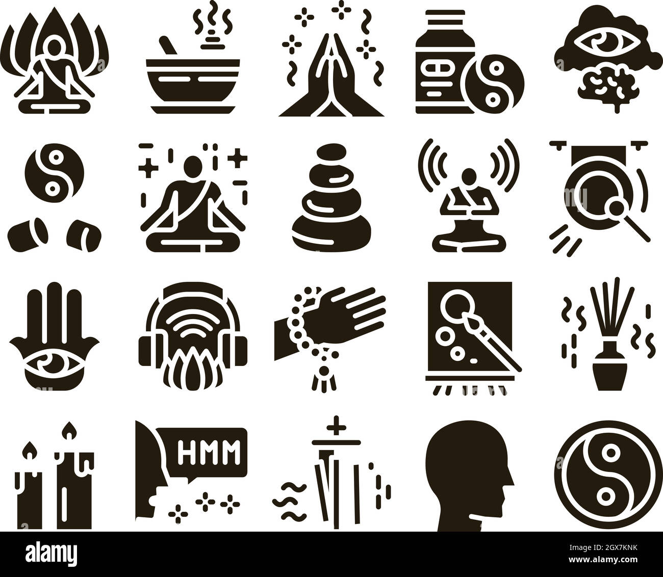 Meditation Practice Glyph Set Vector Stock Vector