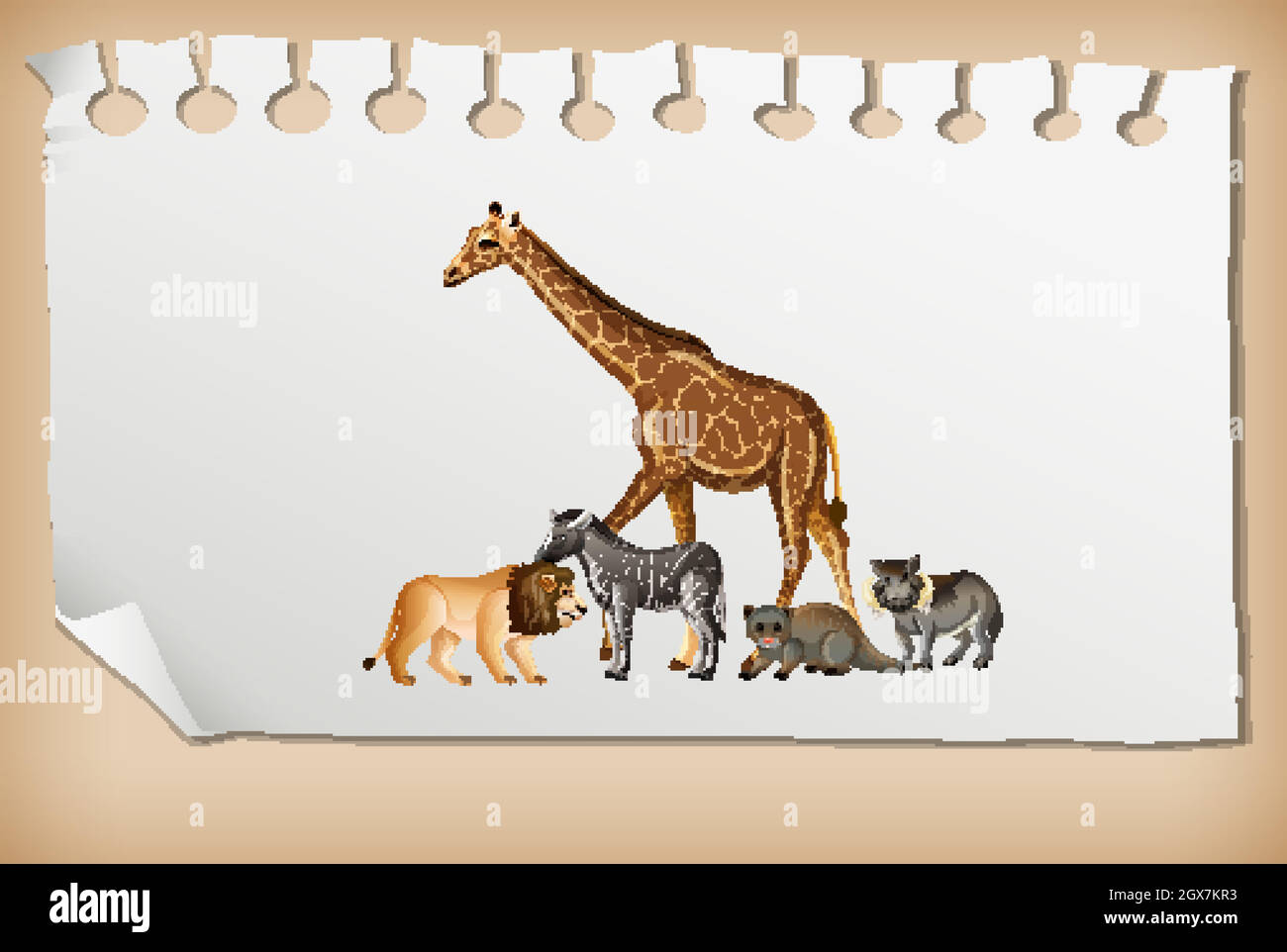 Group of wild african animal on paper Stock Vector