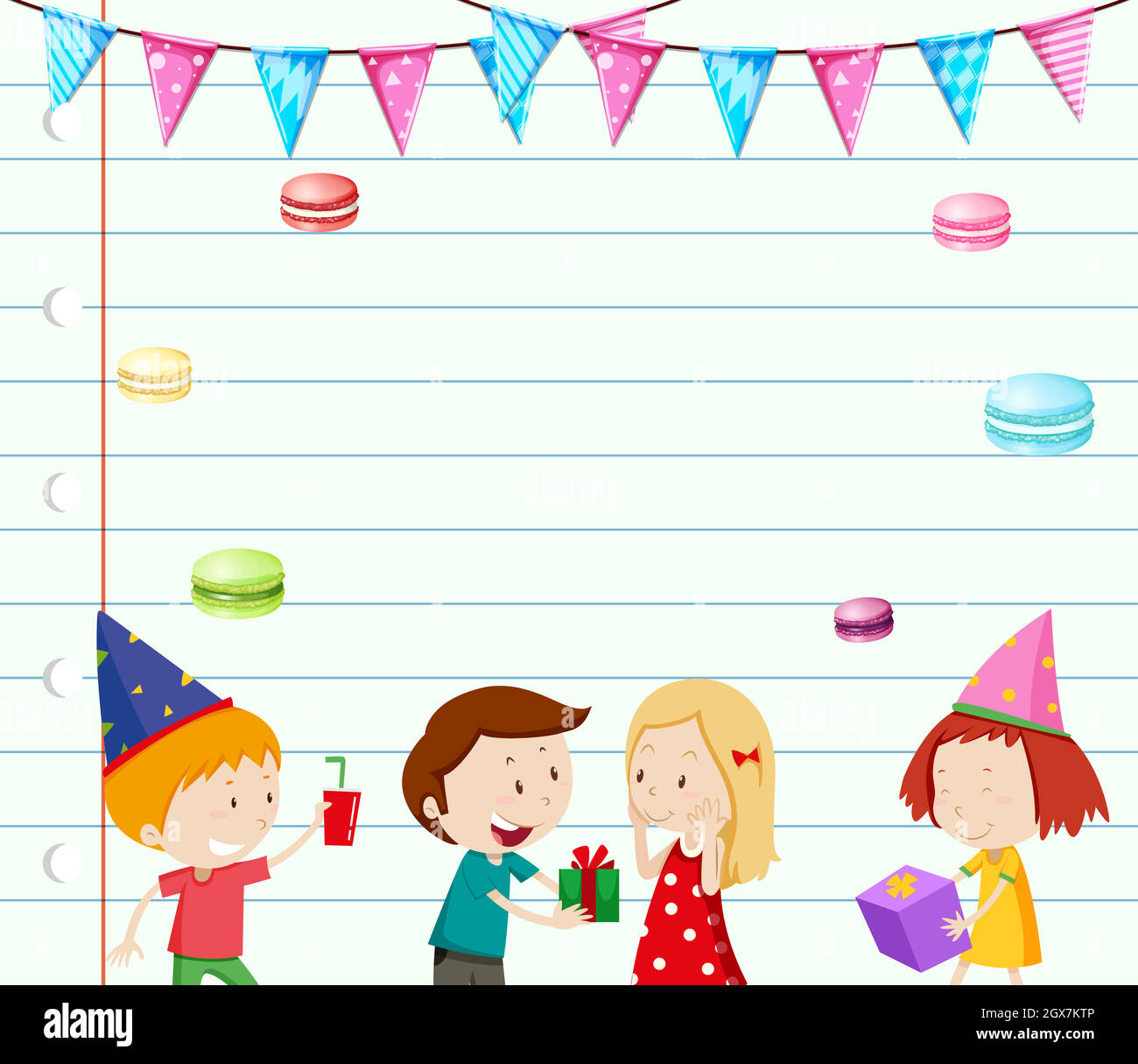 Paper template with kids at party Stock Vector