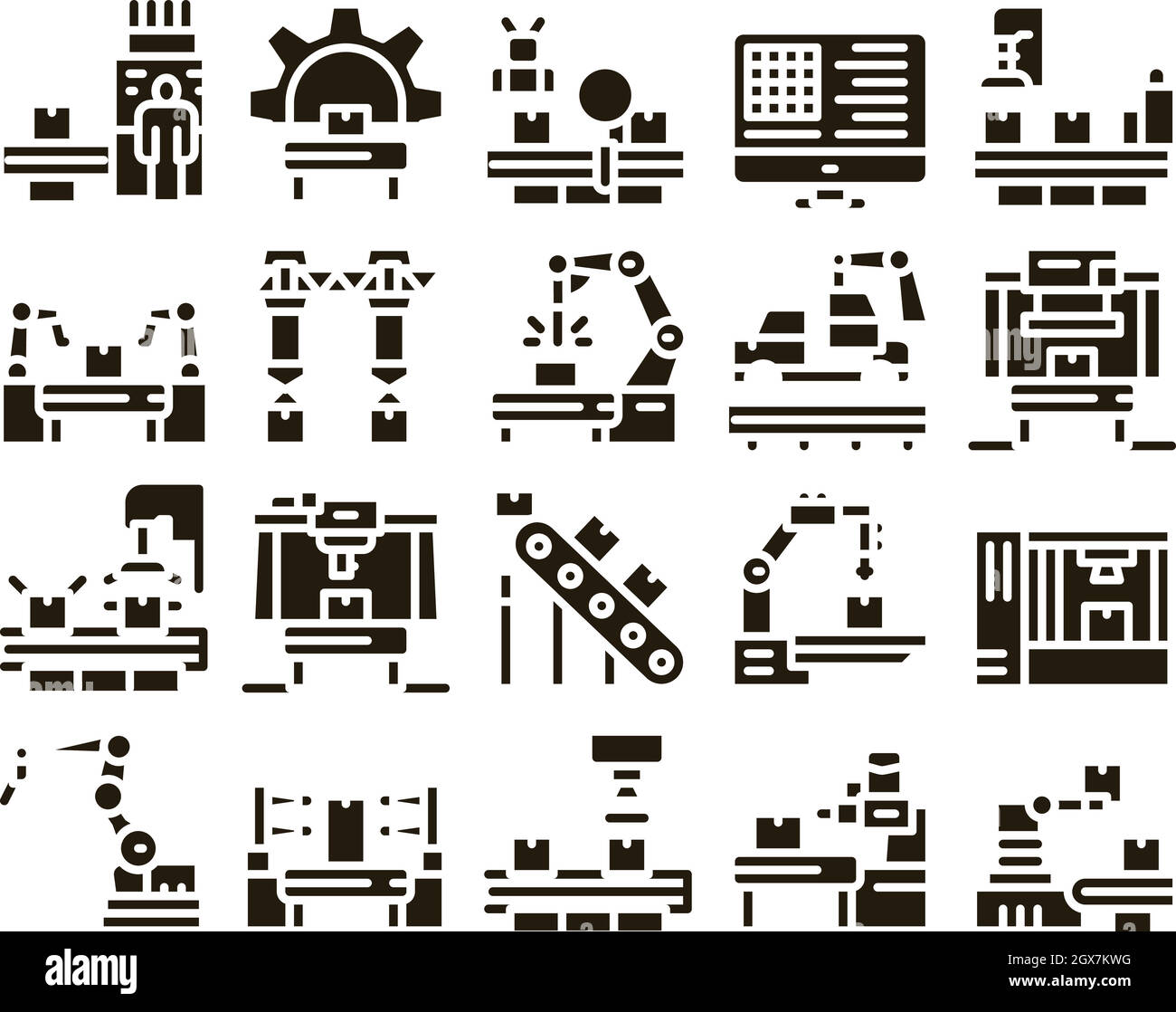 Manufacturing Process Glyph Set Vector Illustrations Stock Vector