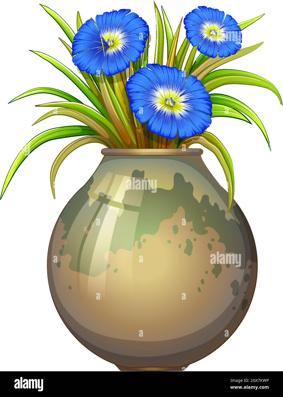 A pot with blue flowers Stock Vector