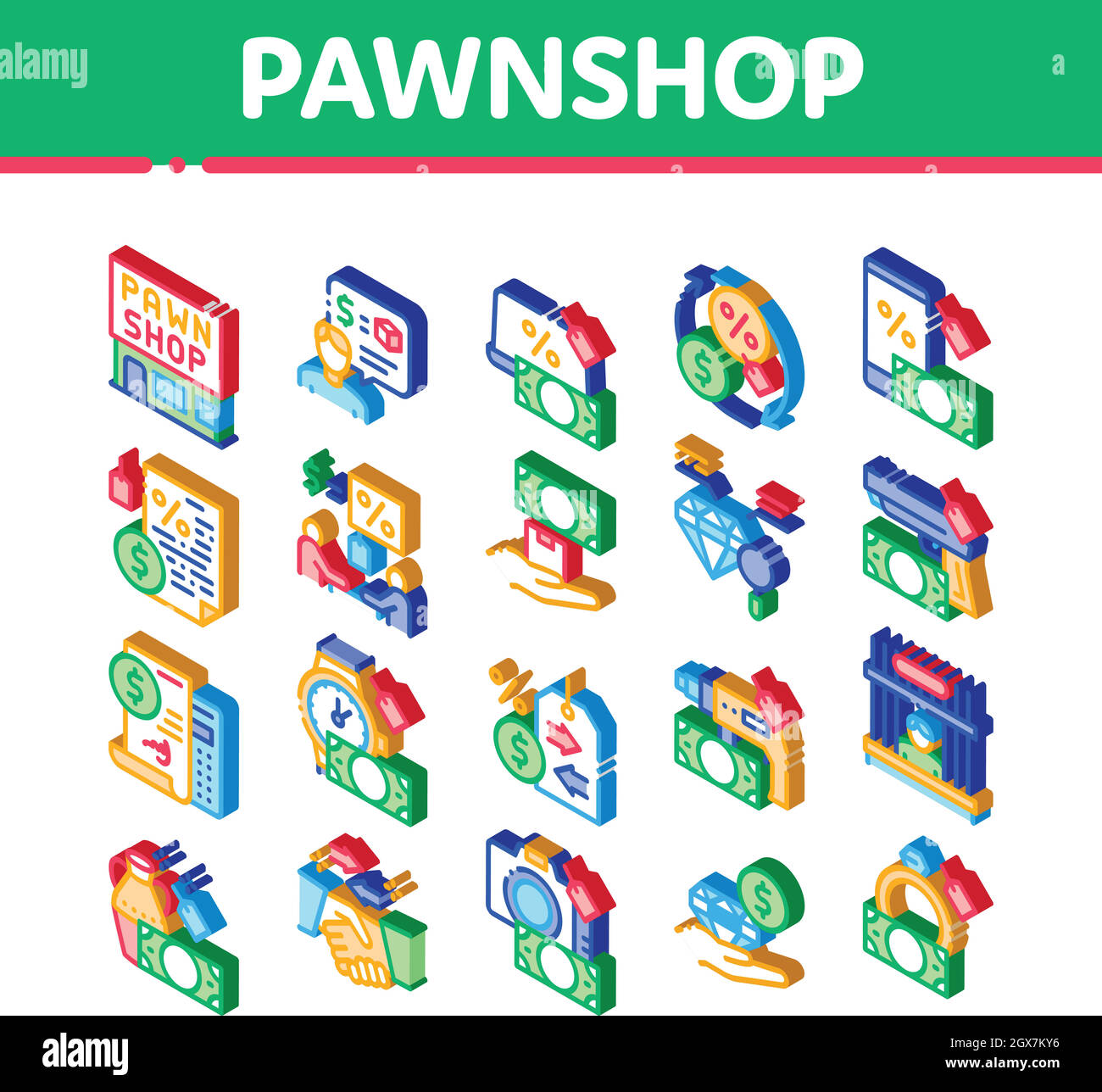 Pawnshop Exchange Isometric Icons Set Vector Stock Vector
