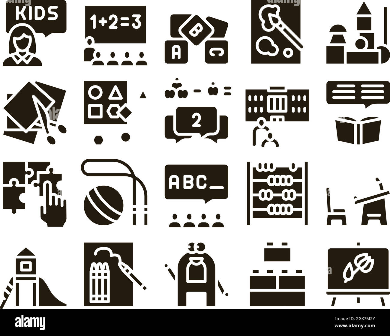 Preschool Education Glyph Set Vector Stock Vector