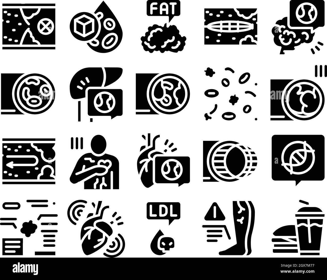 Atherosclerosis Vessel Glyph Set Vector Illustration Stock Vector