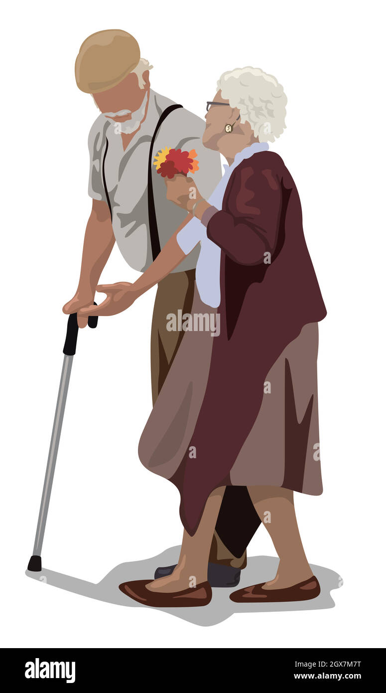 Grandfather with Cane and Grandmother Stock Vector