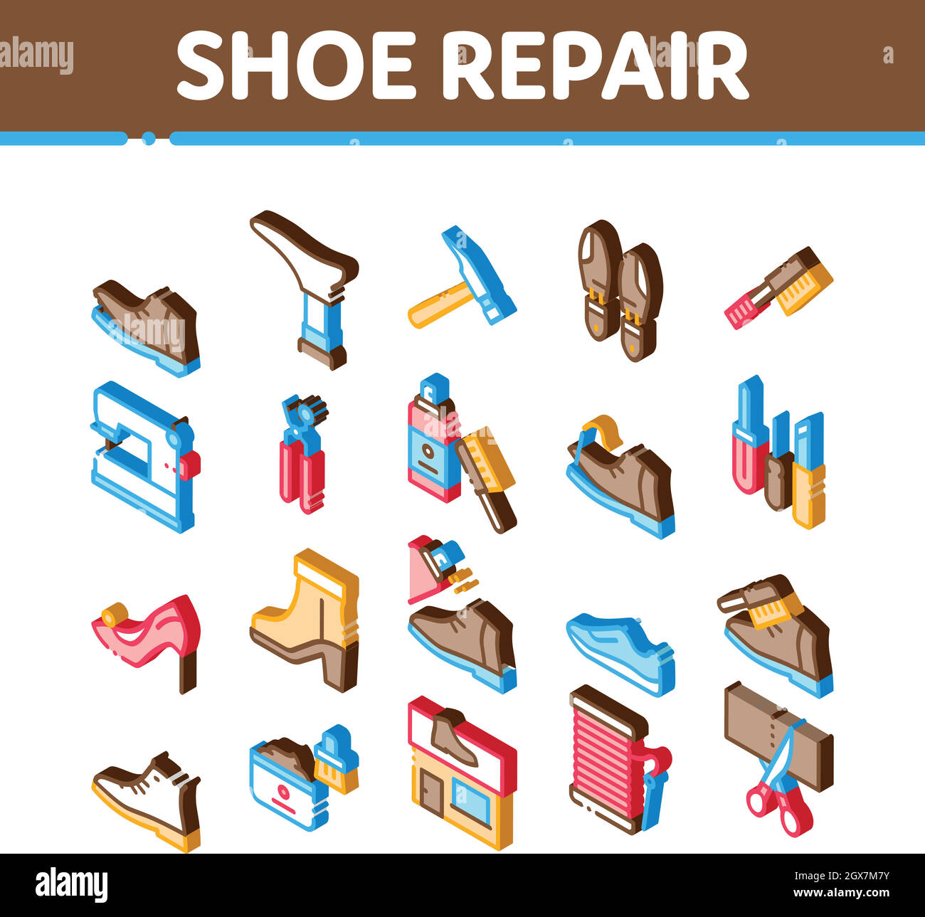 Shoe Repair Equipment Isometric Icons Set Vector Stock Vector Image ...