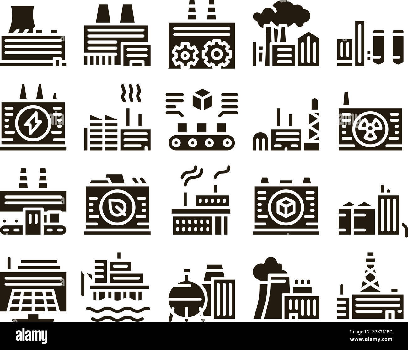 Factory Industrial Glyph Set Vector Stock Vector