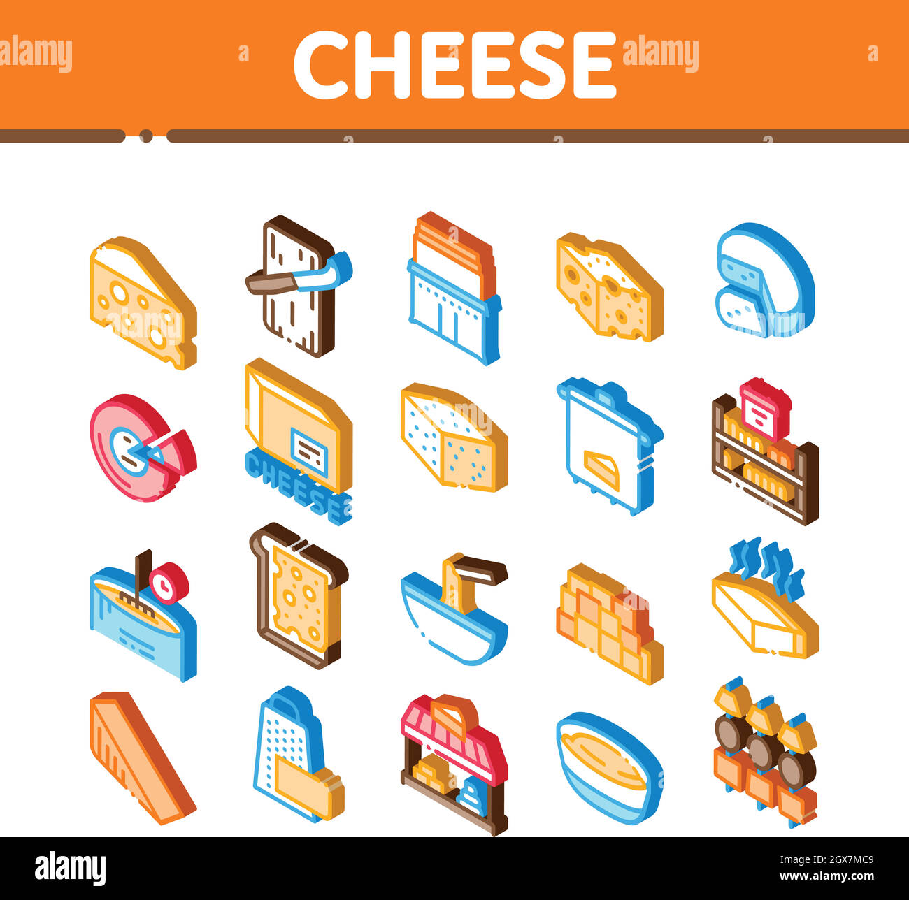 Cheese Dairy Food Isometric Icons Set Vector Stock Vector