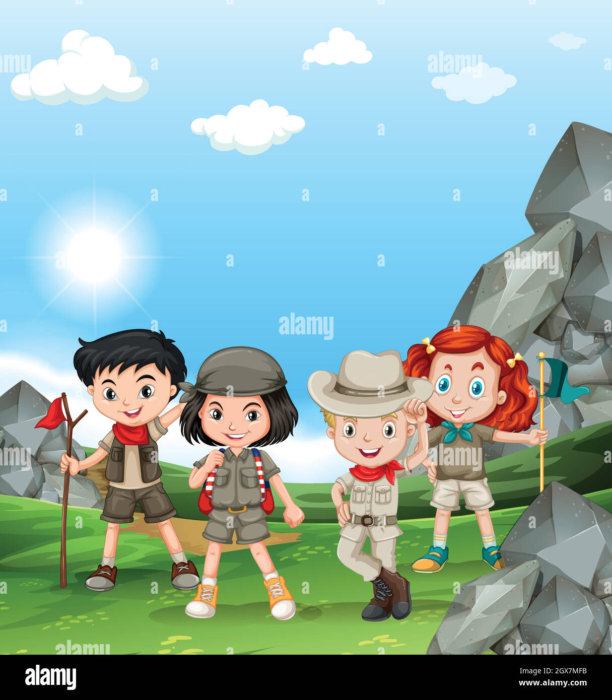 Children camping out in the field Stock Vector Image & Art - Alamy