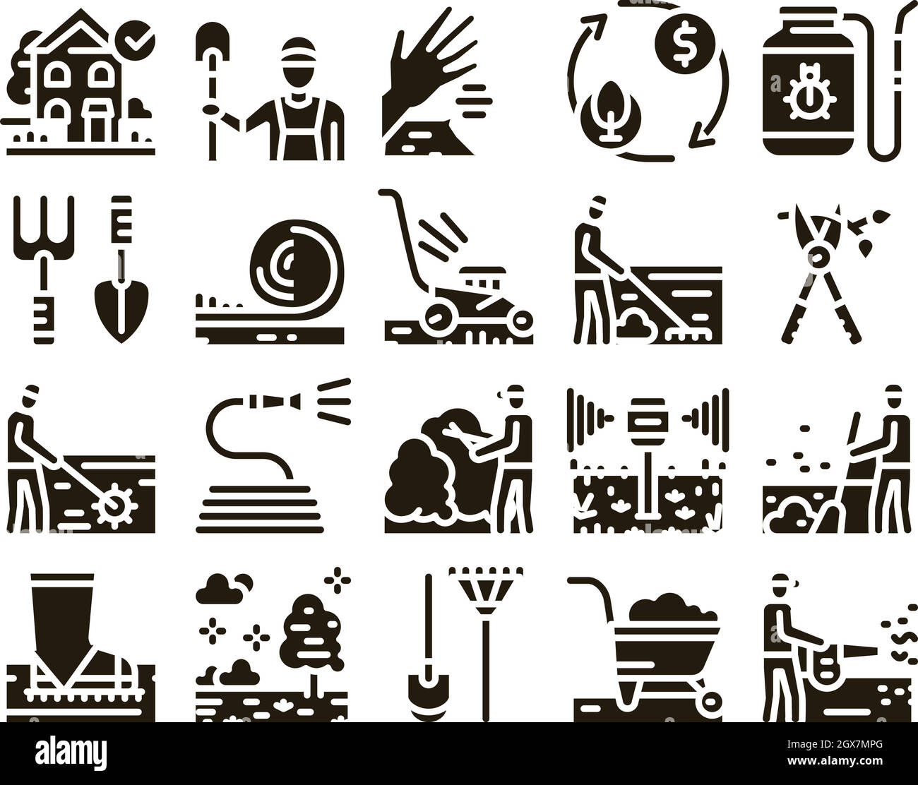 Gardener Instrument Glyph Set Vector Stock Vector