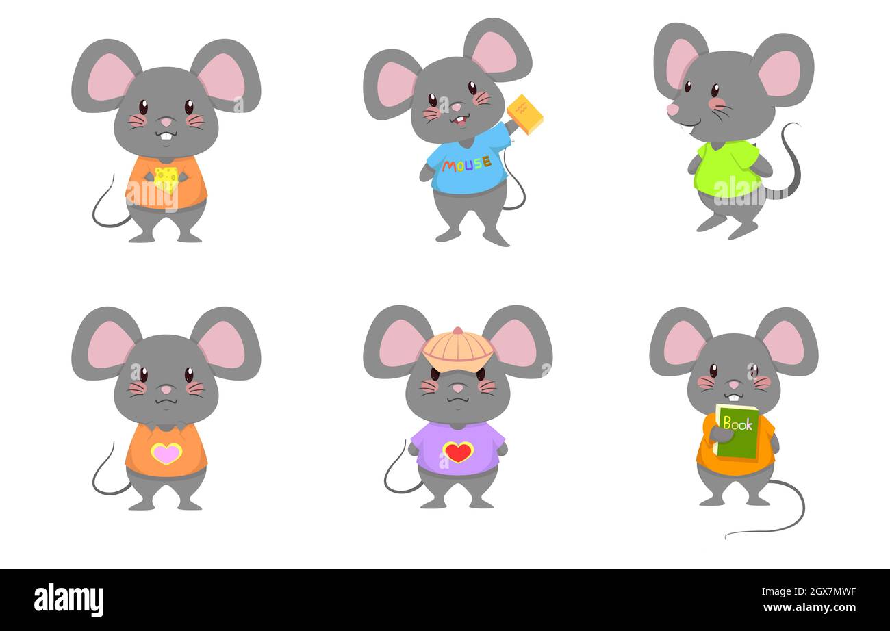 Cute Mouse Rat Mice Standing Vector Cartoon Set Stock Vector