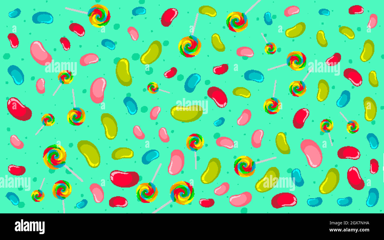 Seamless background pattern with jelly beans and lollipops Stock Vector