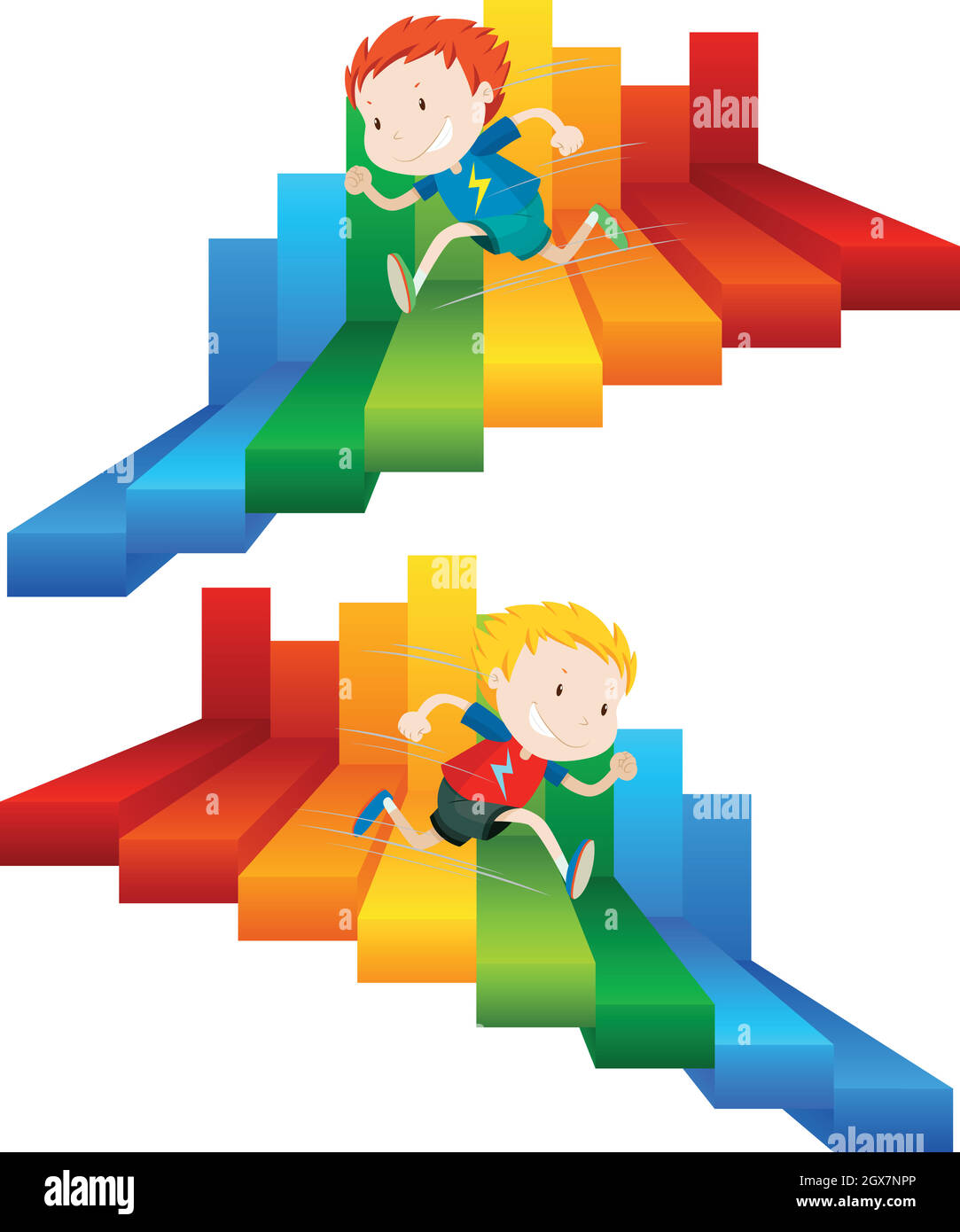 Kid Running at Colourful Stair Stock Vector