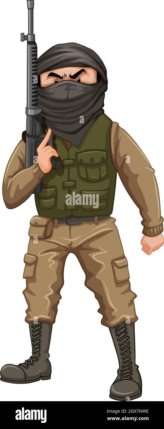 Terrorist carrying a rifle gun Stock Vector