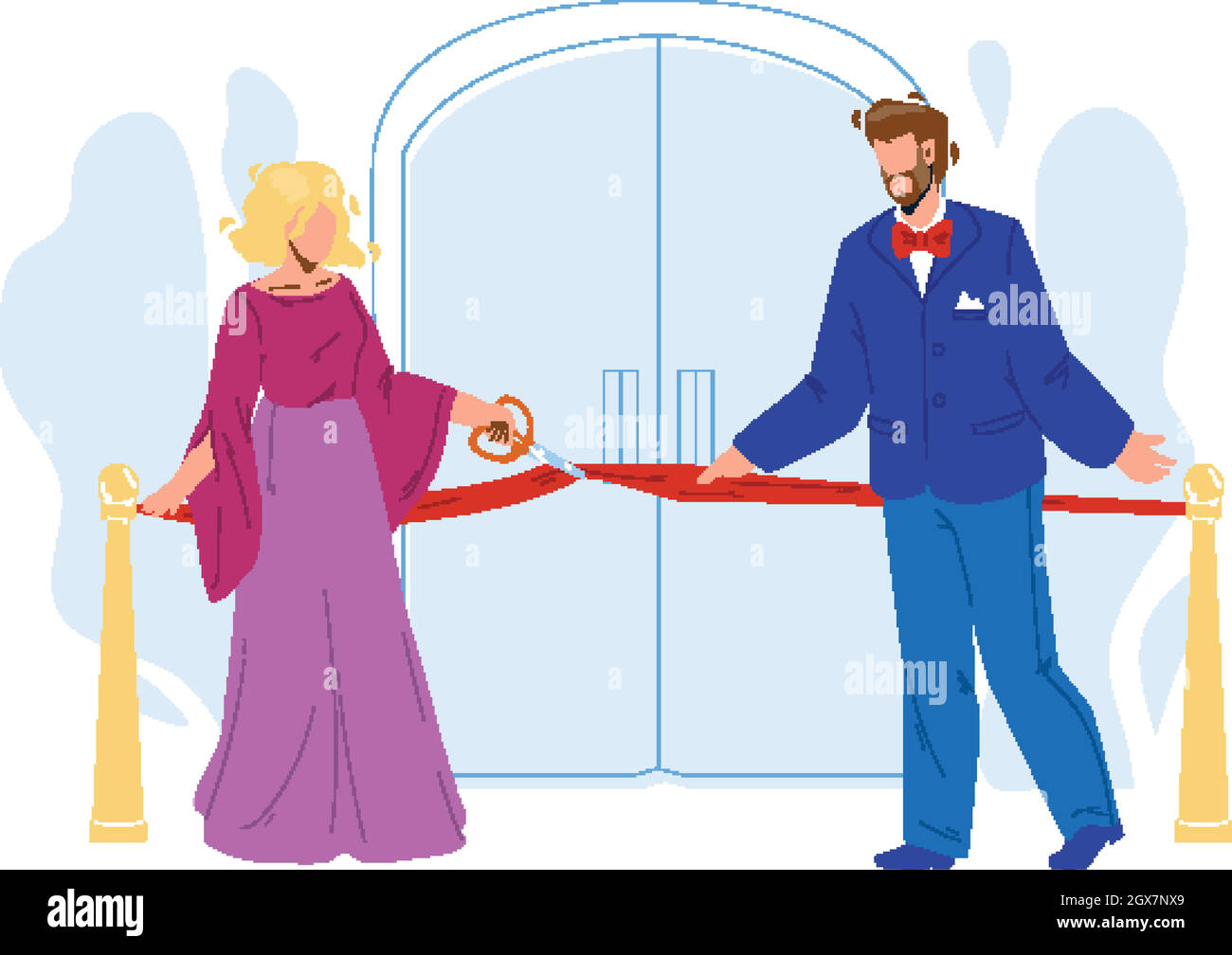 Grand Opening Ceremony, People Cut Tape Vector Stock Vector