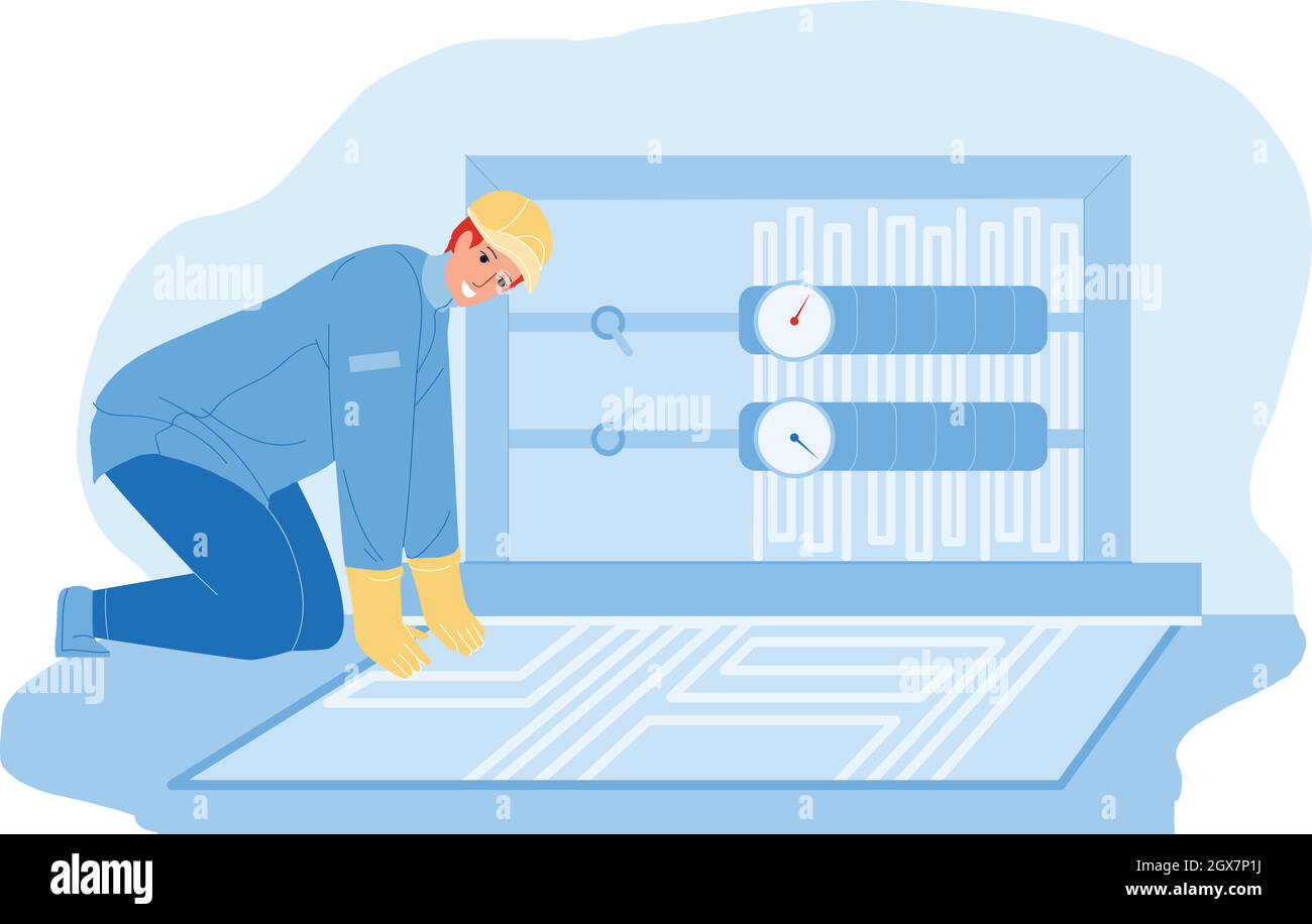 Floor Heating System Installing Handyman Vector Stock Vector