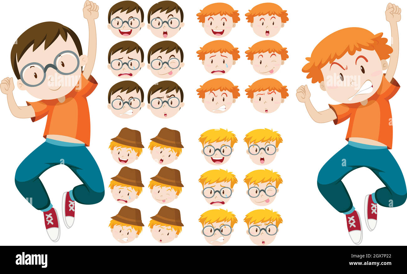 Two boys with different facial expressions Stock Vector