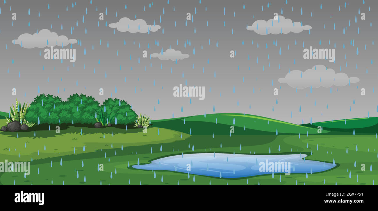 Raining outdor park scene Stock Vector Image & Art - Alamy