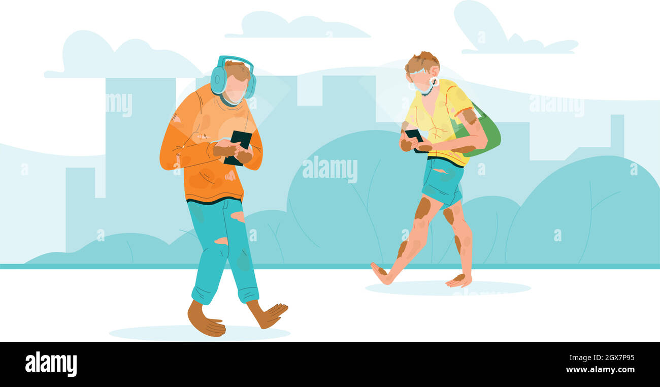 Humanity Degradation With Phone Walking Vector Illustration Stock Vector