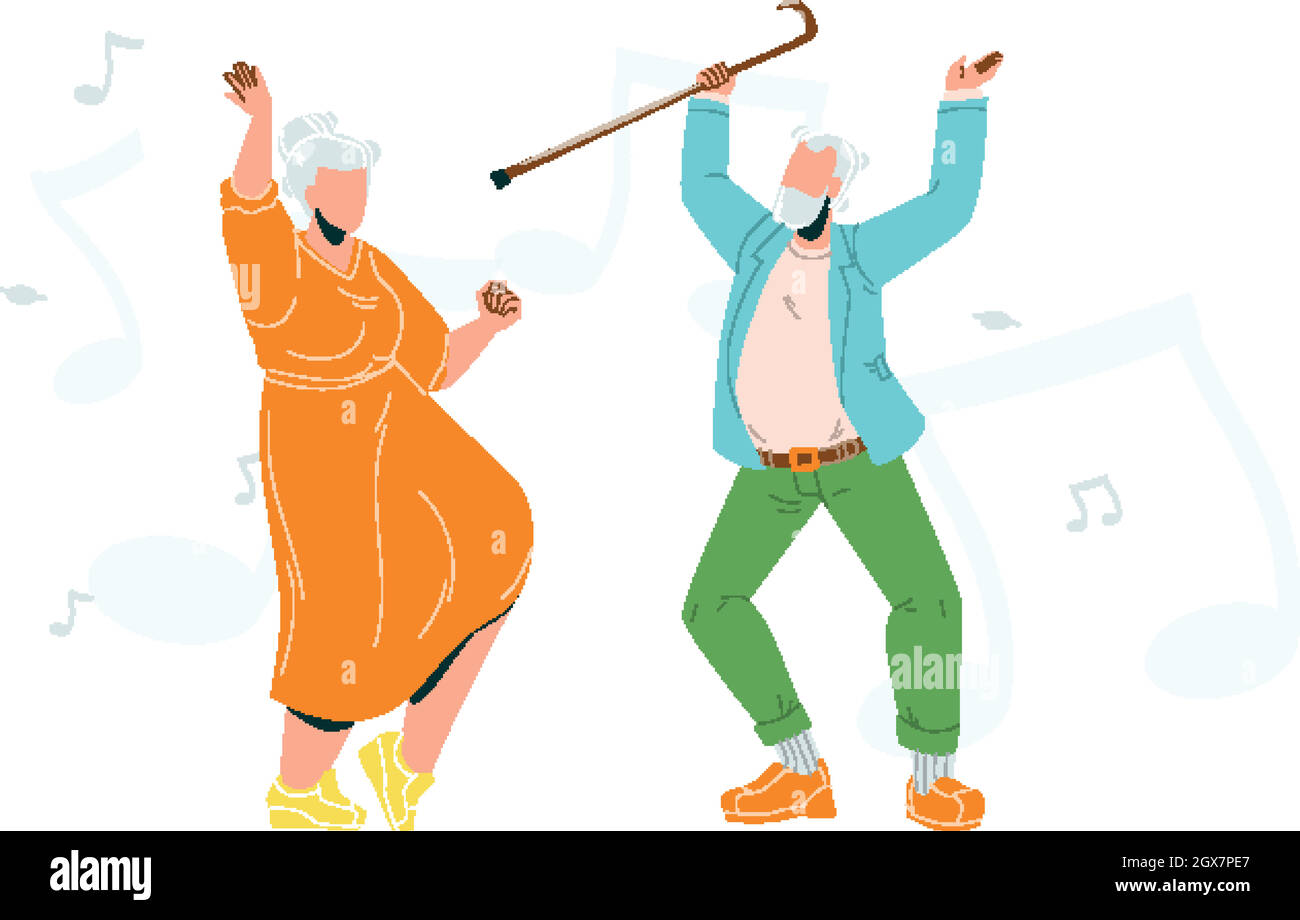 Elderly Couple Dancing Lifestyle Retirement Vector Illustration Stock Vector