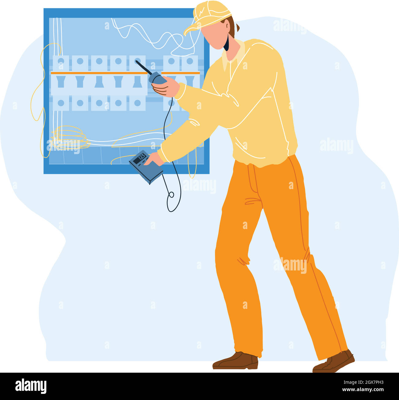 Electrical Engineer Checking Electric Panel Vector illustration Stock Vector