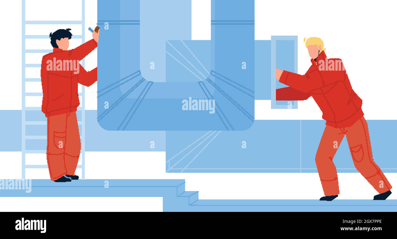Hvac Ventilation Installation Or Repair Men Vector Stock Vector