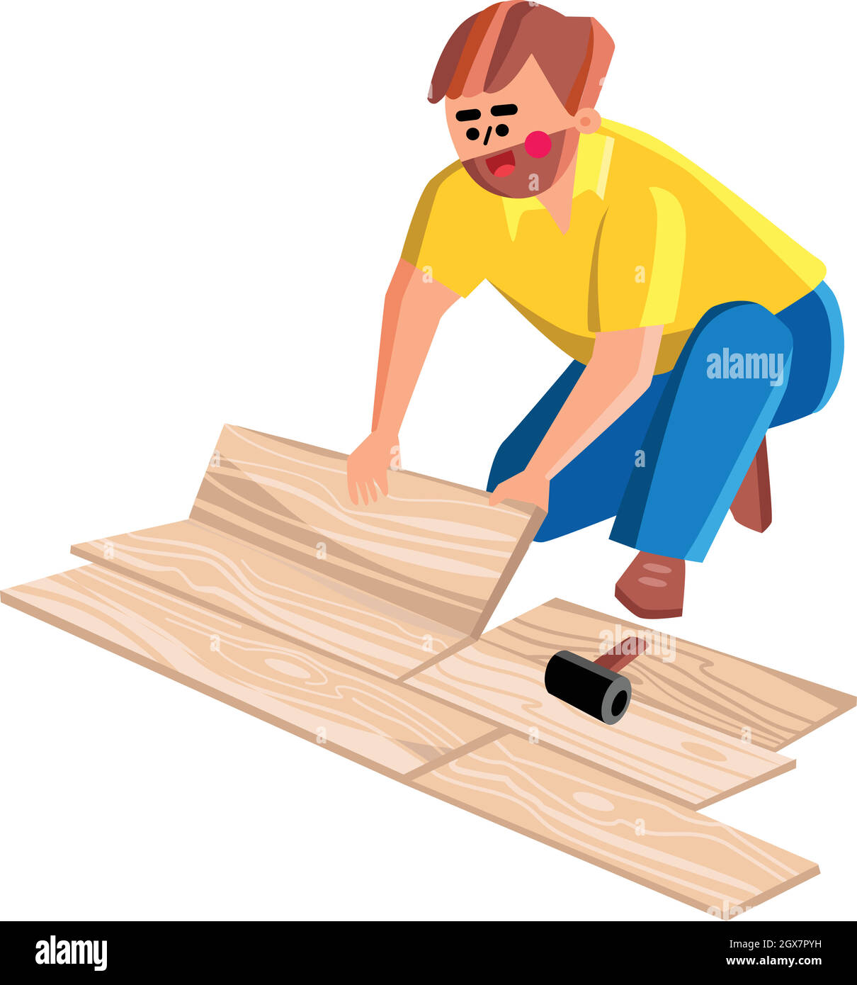 Floor Worker Lay Wooden Panel Of Laminate Vector Stock Vector