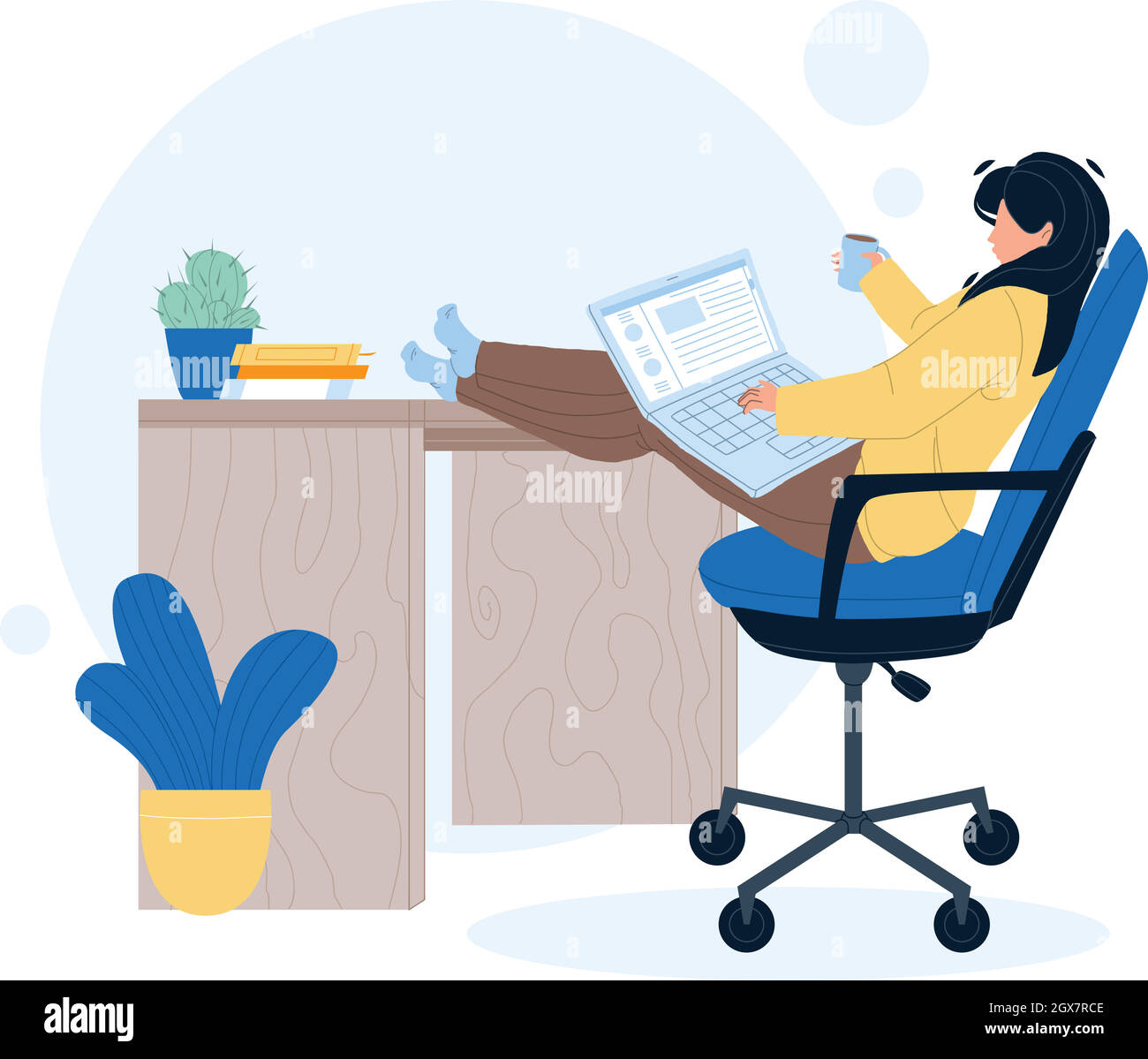 Freelancer Girl Working On Laptop At Home Vector Stock Vector Image ...