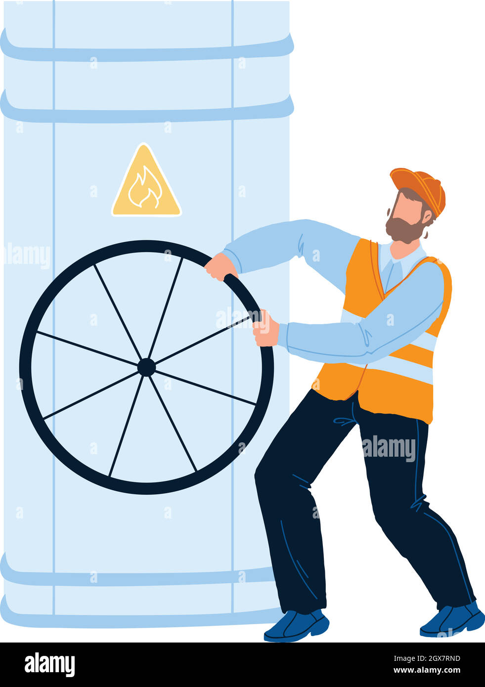 Gas Industry Worker Turning Pipe Valve Vector Stock Vector