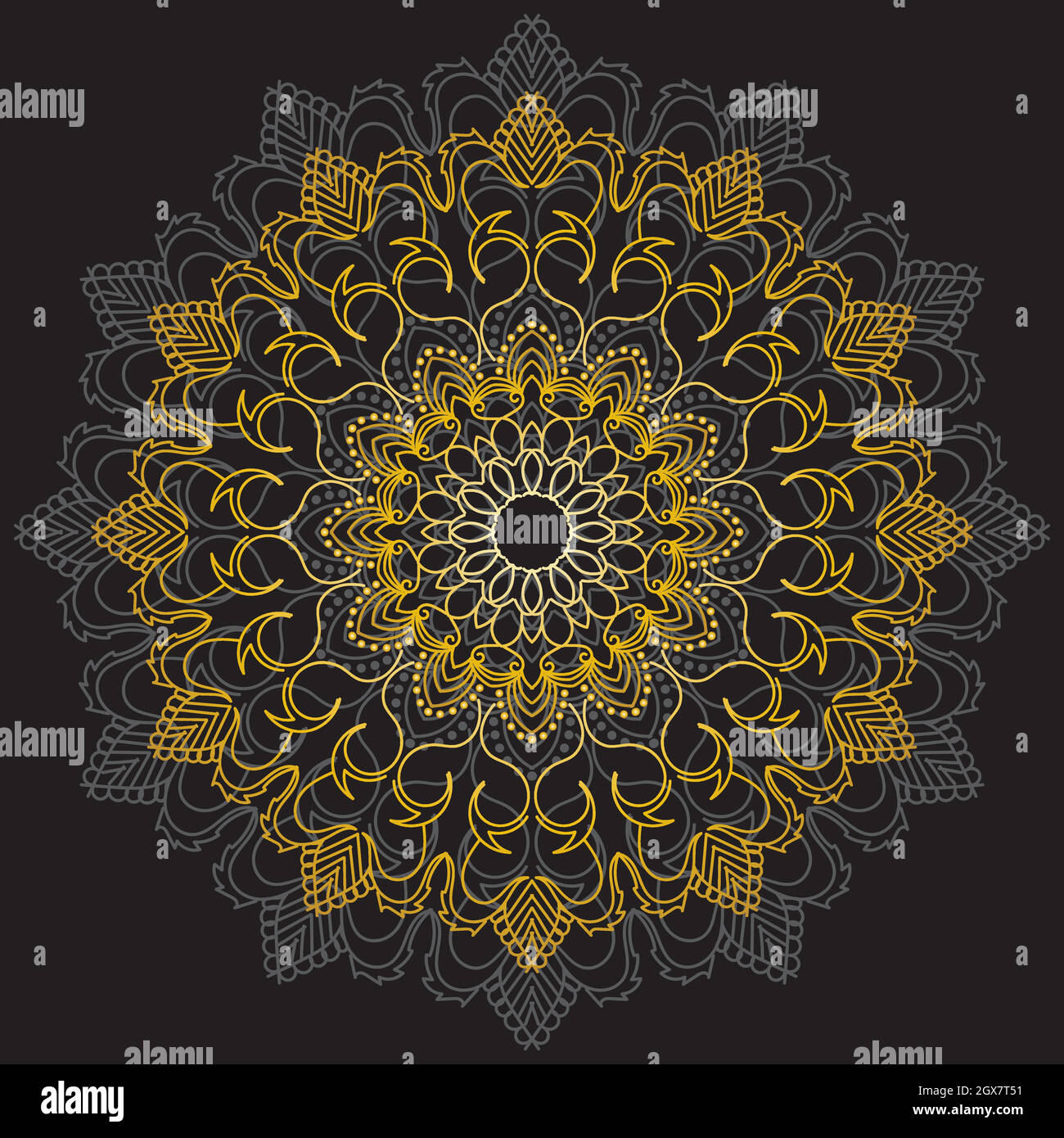 Cute gold Mandala. Ornamental round doodle flower isolated on white background. Geometric decorative ornament in ethnic oriental style. Stock Vector