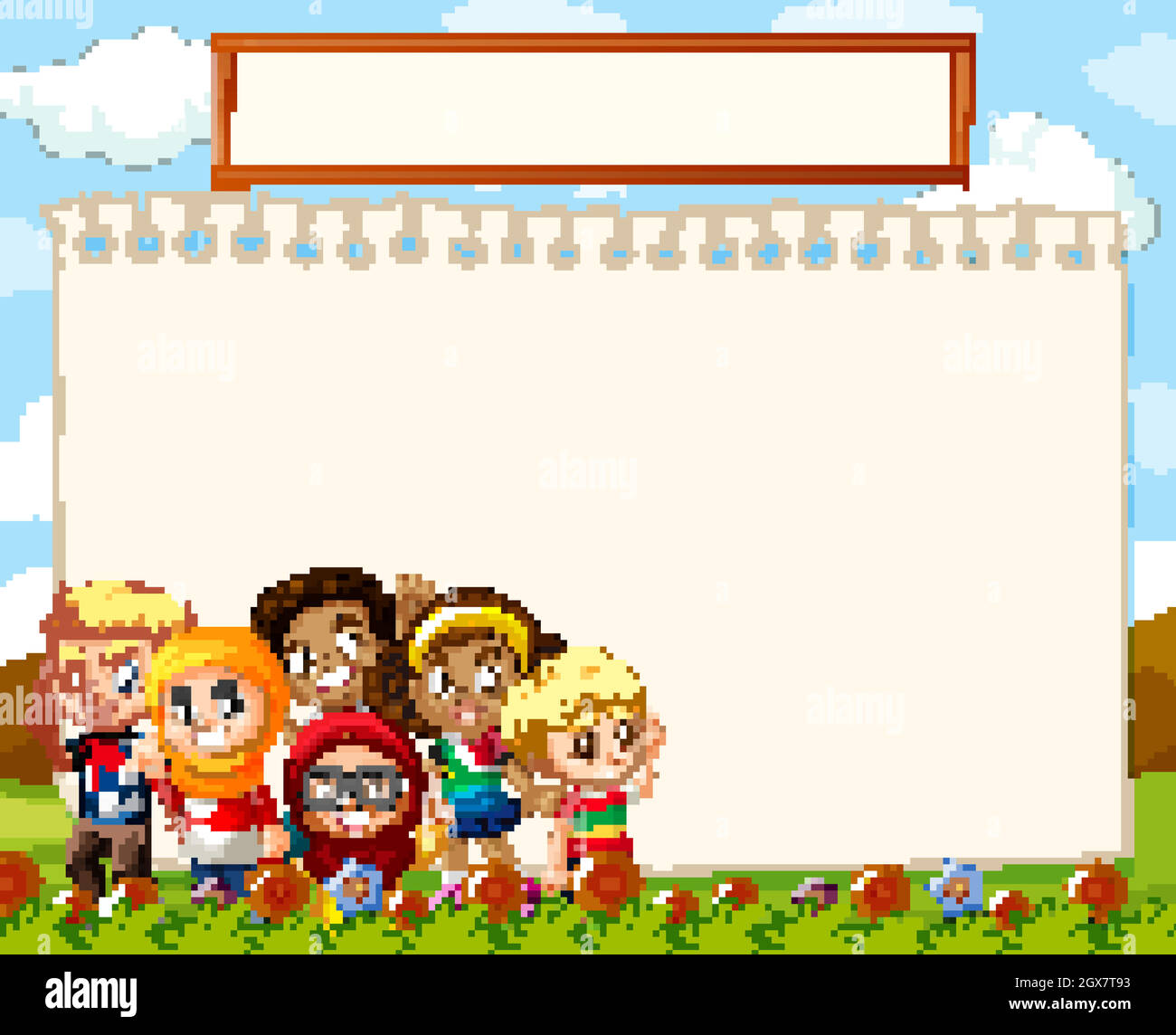 Blank sign template with kids on grass Stock Vector Image &amp; Art - Alamy