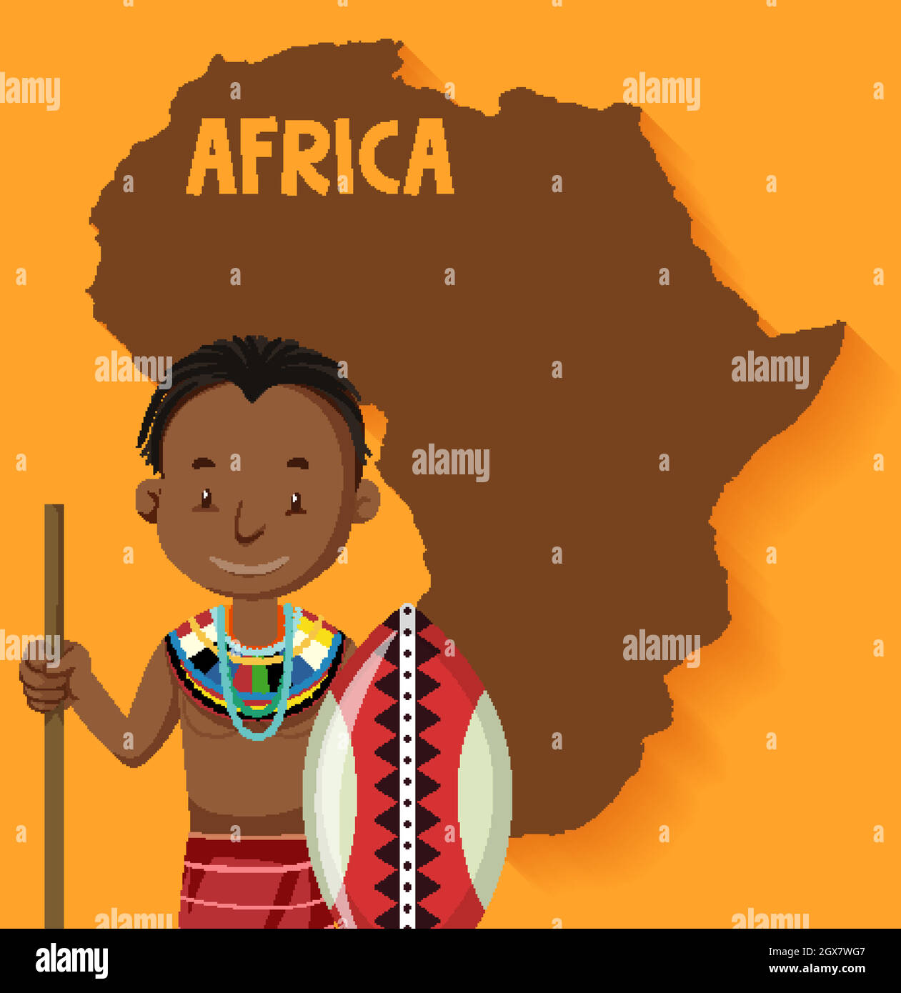 Native african tribes with map on the background Stock Vector