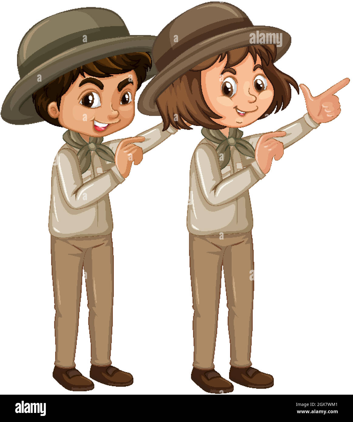 Boy and girl in scout uniform on white background Stock Vector Image ...