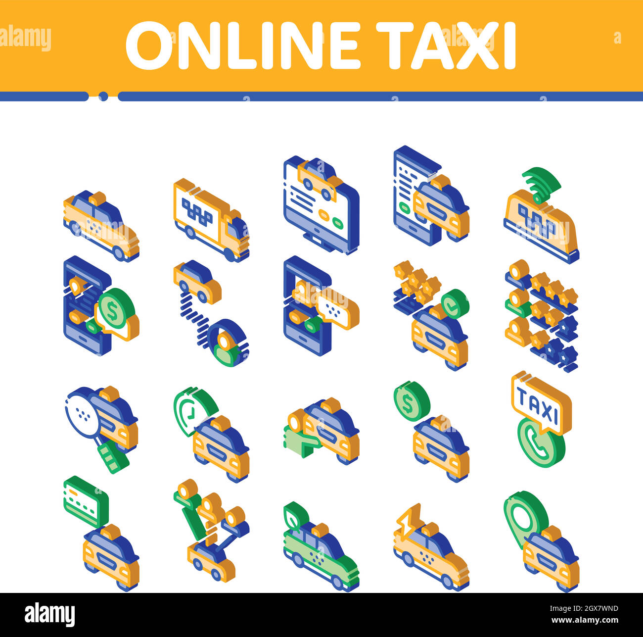 OnTaxi Isometric Elements Icons Set Vector Stock Vector