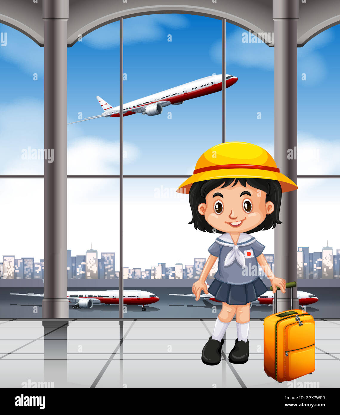 Japanese girl at the airport terminal Stock Vector