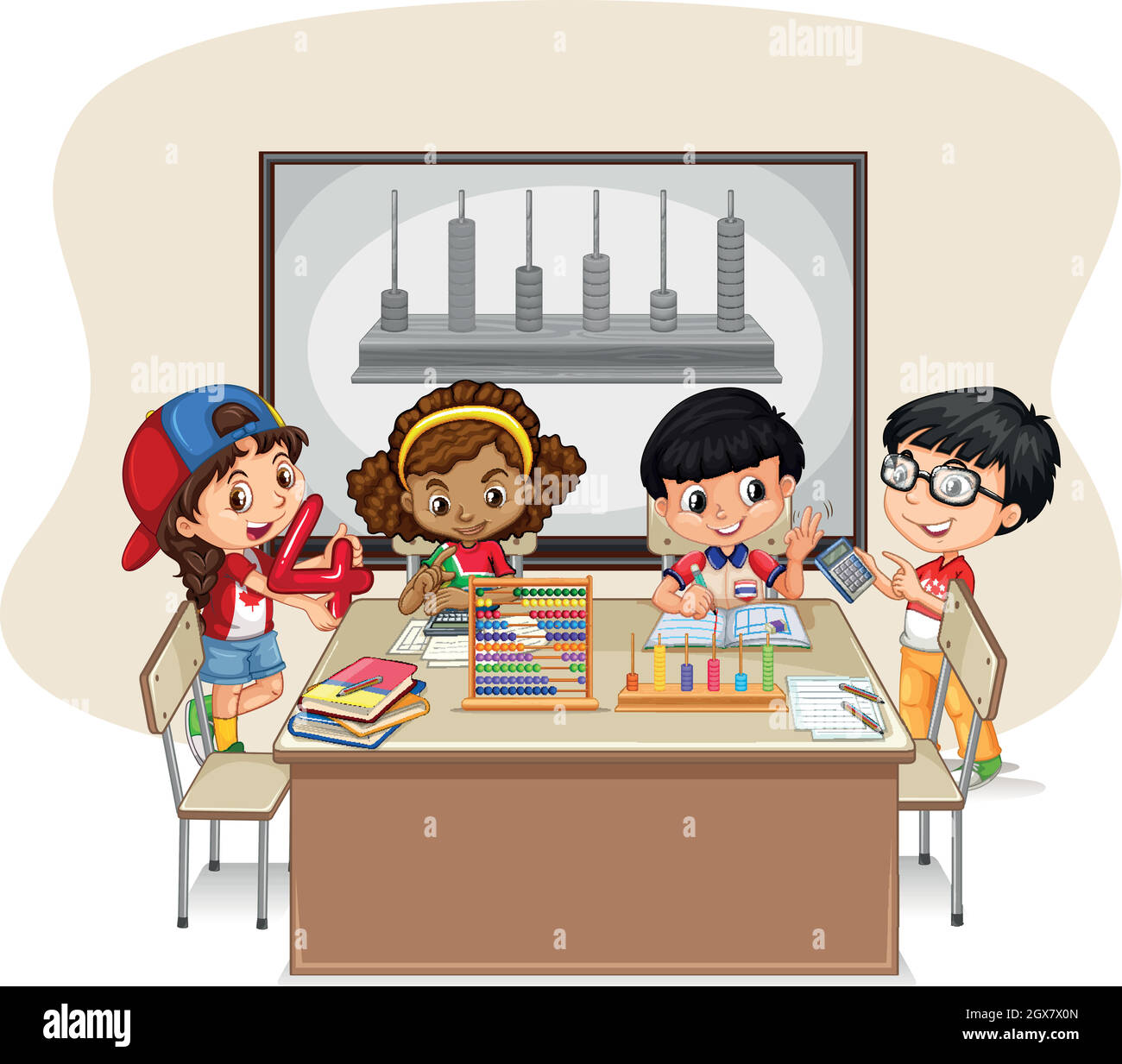 Students learning math in class Stock Vector