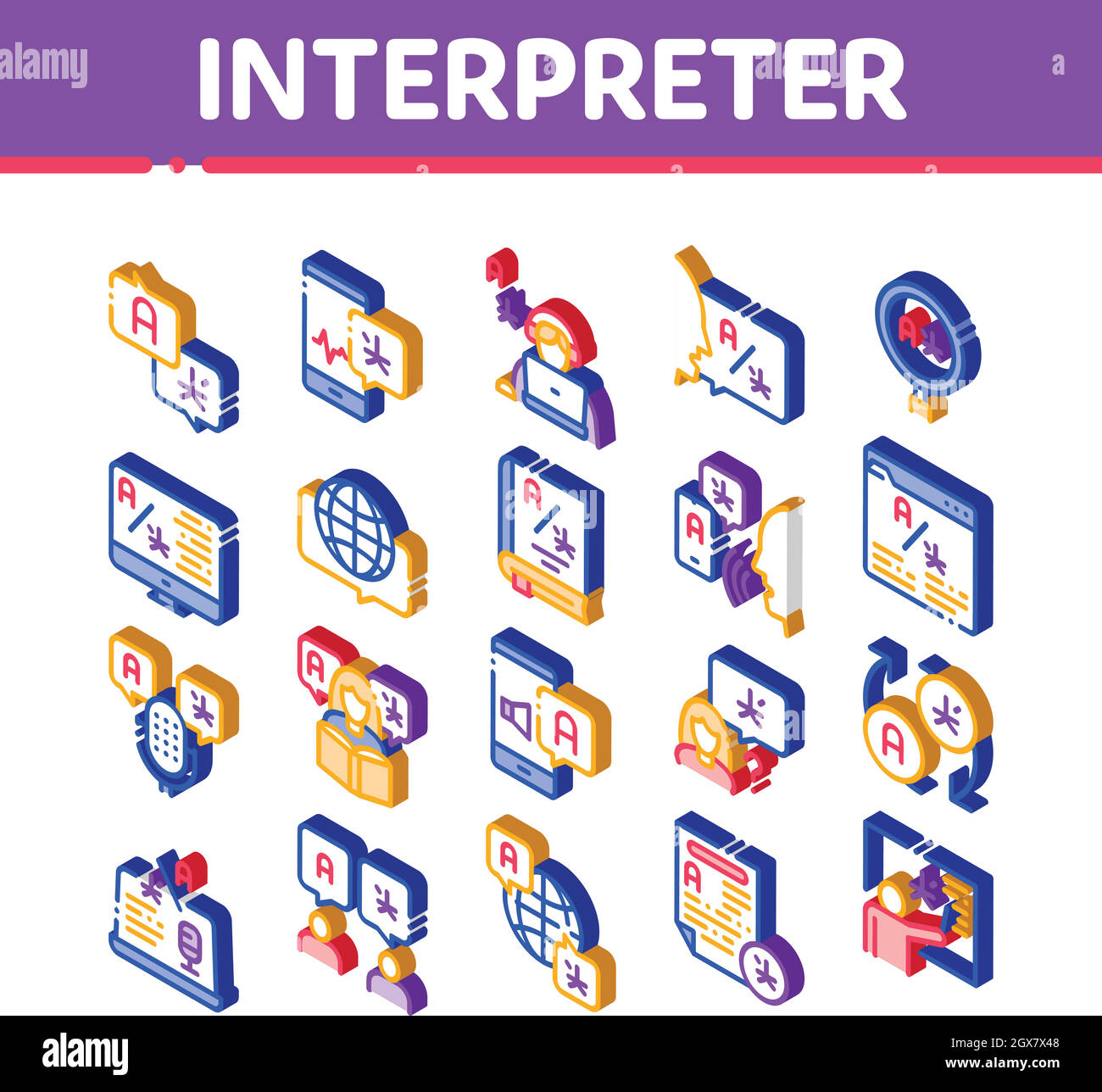 Interpreter Translator Isometric Icons Set Vector Stock Vector