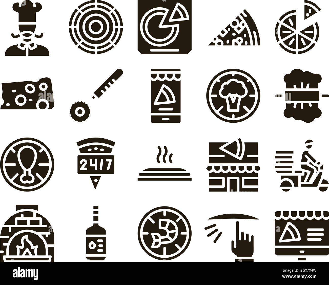 Pizza Delicious Food Glyph Set Vector Stock Vector