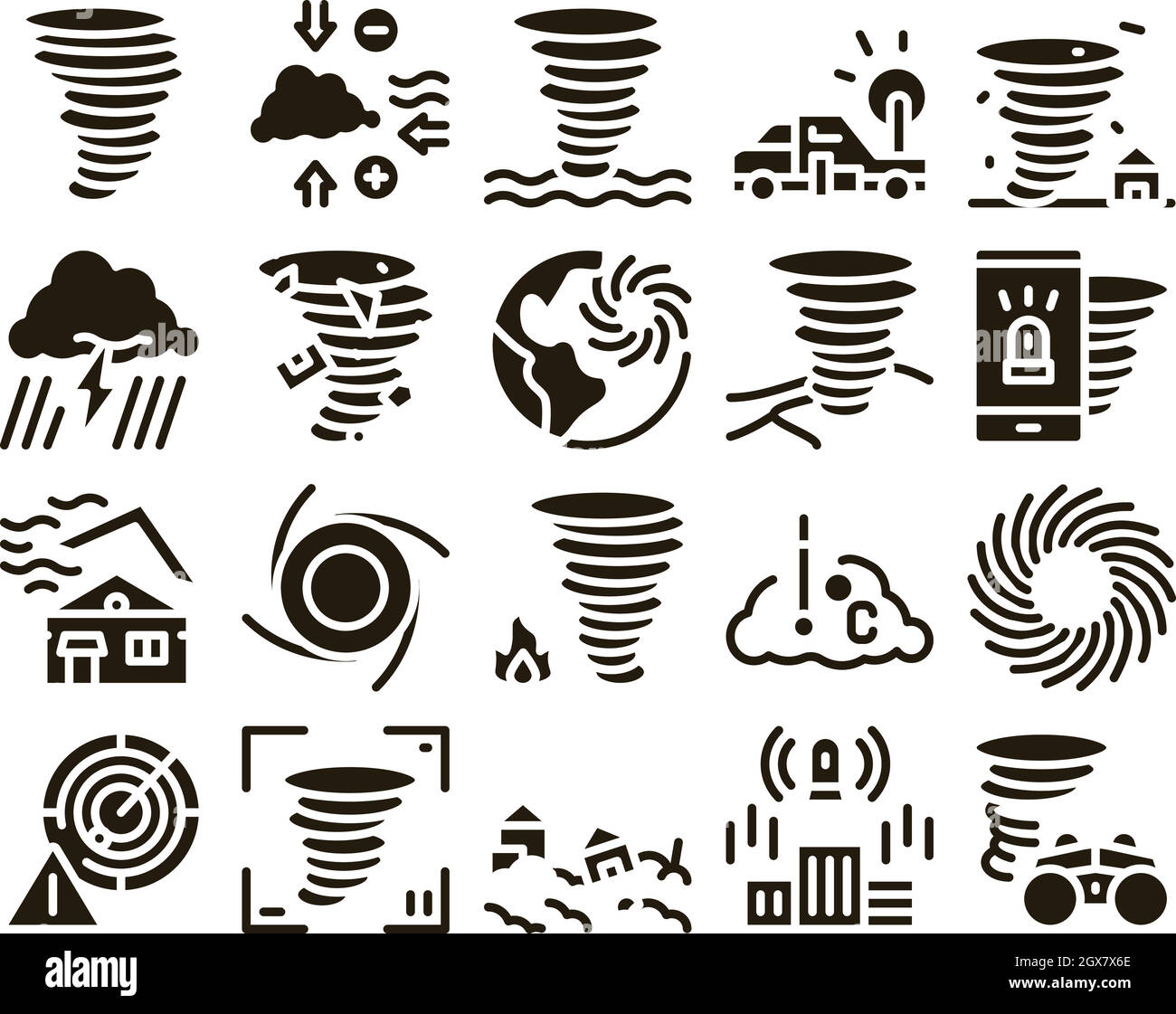 Tornado And Hurricane Glyph Set Vector Stock Vector