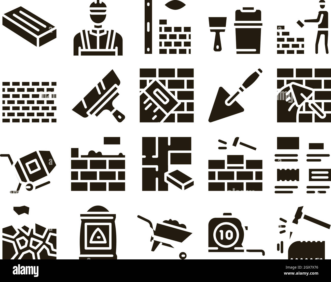 Bricklayer Industry Glyph Set Vector Stock Vector