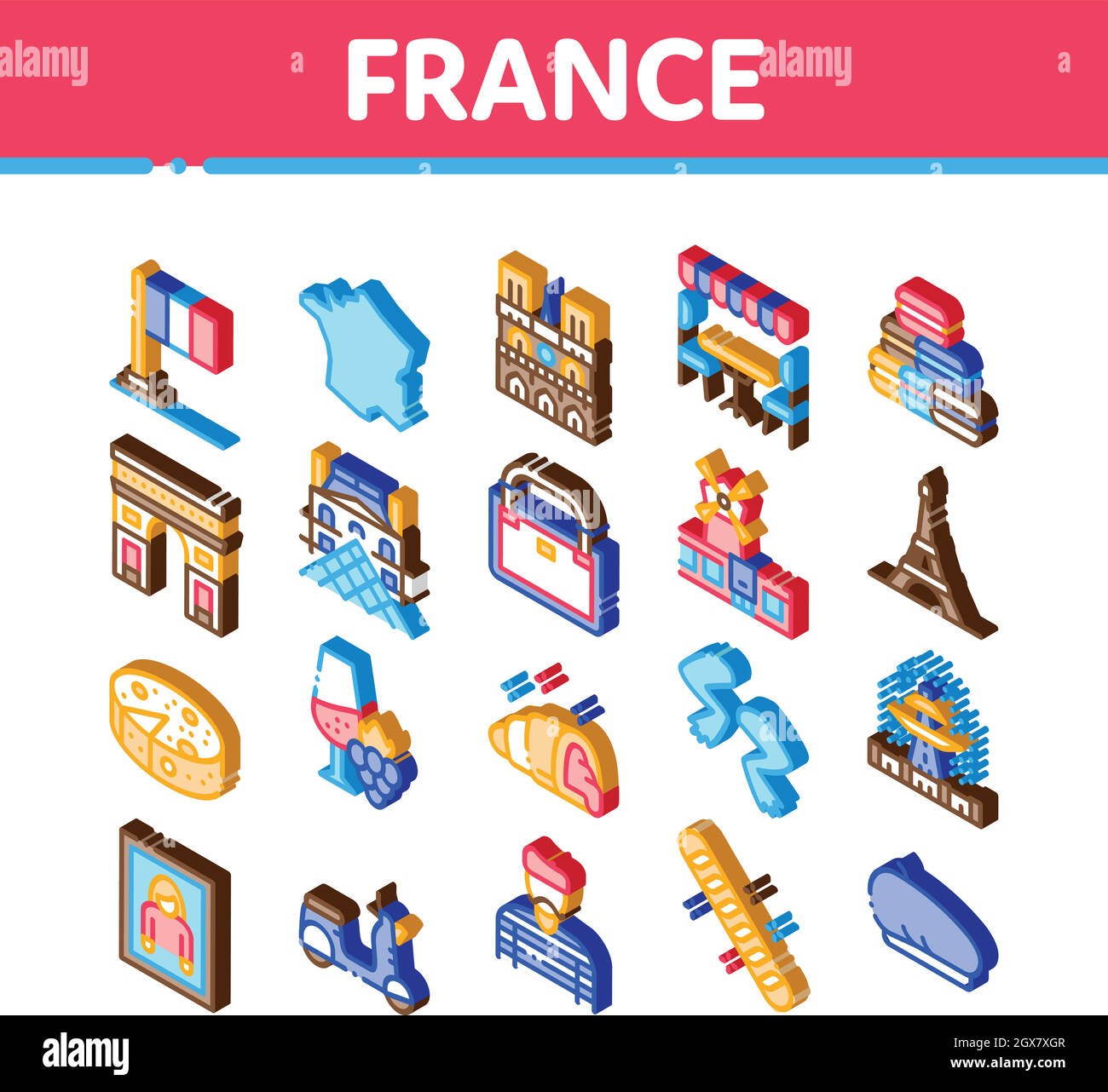 France Country Travel Isometric Icons Set Vector Stock Vector Image ...