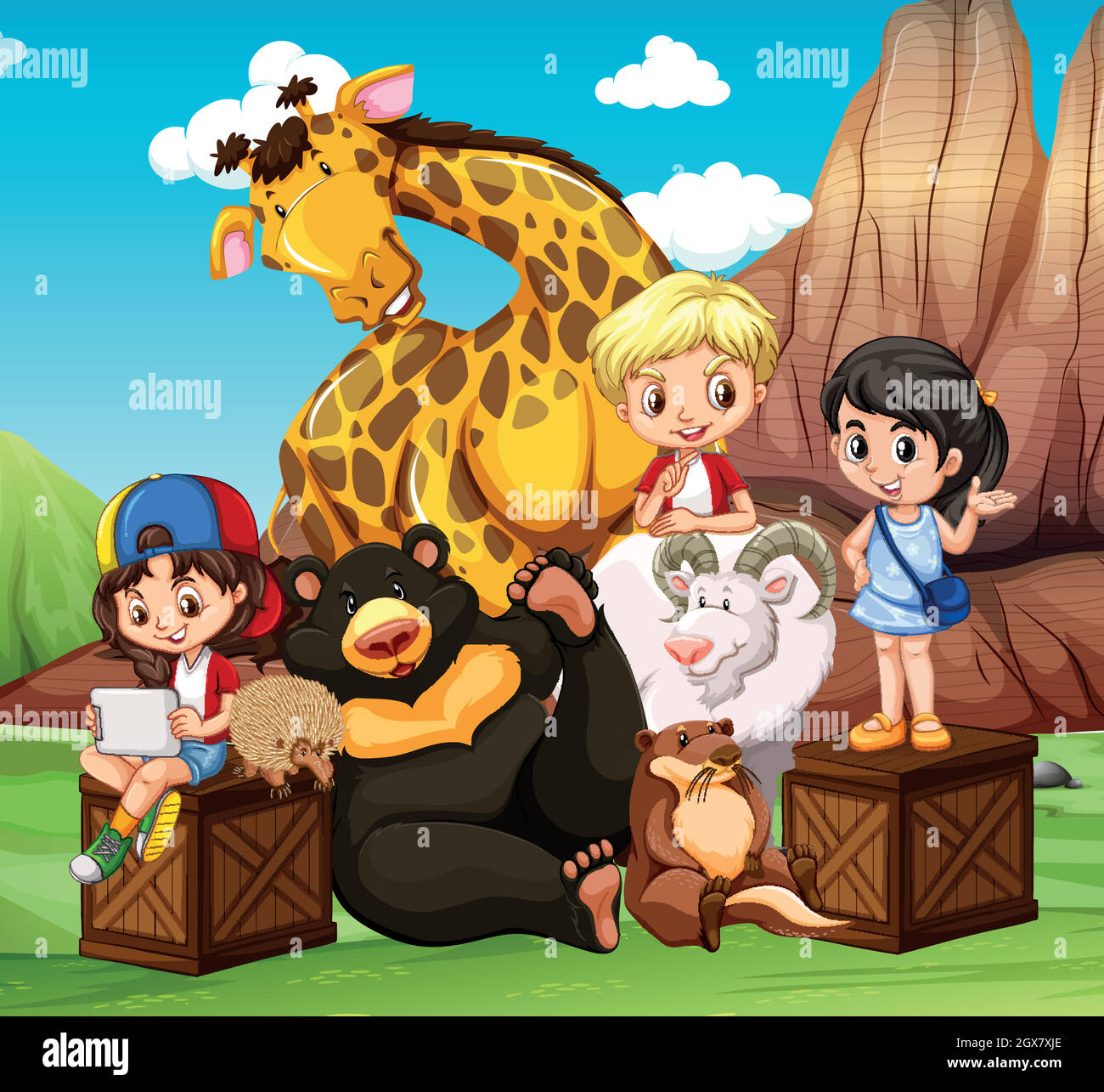Children and wild animals in the field Stock Vector Image & Art - Alamy
