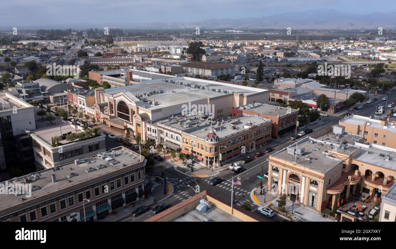 Salinas, California, USA - July 23, 2021: Afternoon sunlight shines on the historic city center during a break in the fog. Stock Photo