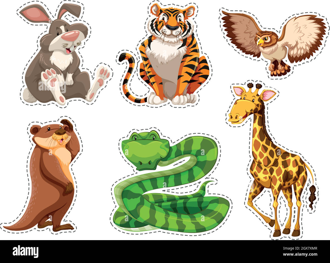 Sticker set of wild animals Stock Vector